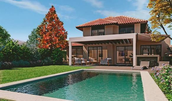 Referencia de vivienda con terraza cubierta, piscina y jardín